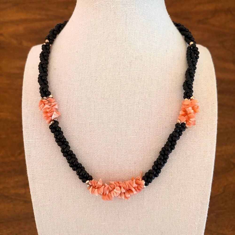 Vintage Glass and Coral Beaded Necklace | 18” Length